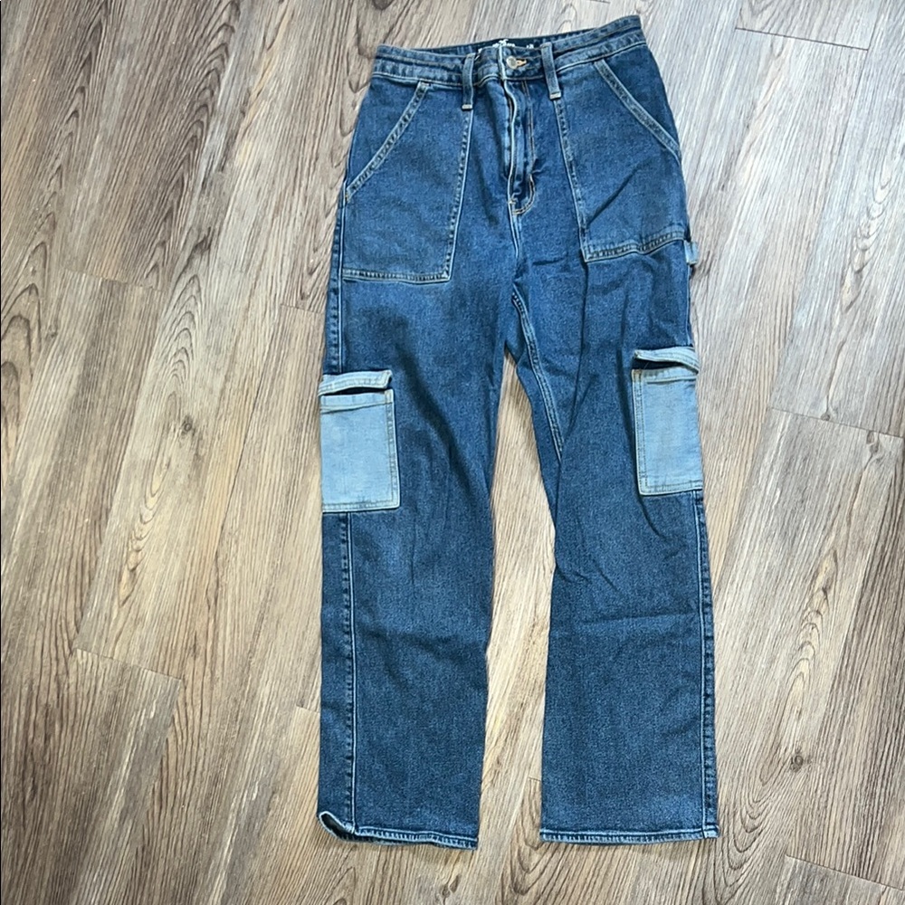 Hollister Blue Cargo Jeans Straight-Leg Design